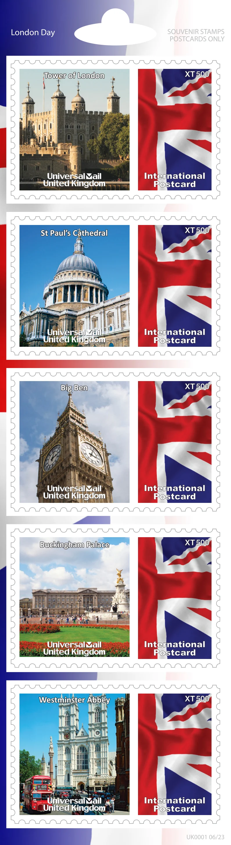 London Day complete stamp strip